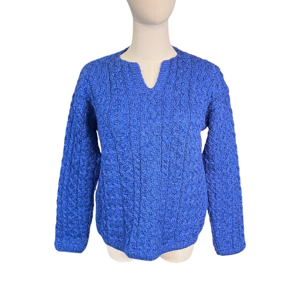 Aran Sweater Market Merino Wool Cable Knit Sweater Ireland Blue NWT S